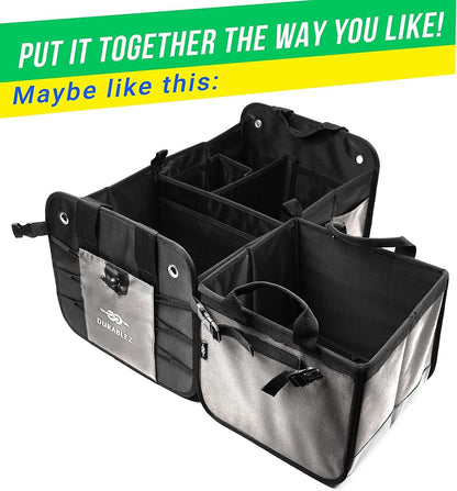 Large Car Trunk Organizer - Trunk Storage - Modular Detachable Configurable Collapsible - for SUV Minivan Truck Sedan Van - 3 Compartment XL, Two Shades of Gray