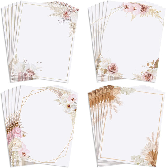 Teling 48 Sheets Decorative Printer Paper Writing Scrapbook Wedding Program Paper 8.27 x 10.6 Inches Greenery Flower Border Writing for Drawing Office Thank Greeting Stationery Supplies(Reed)