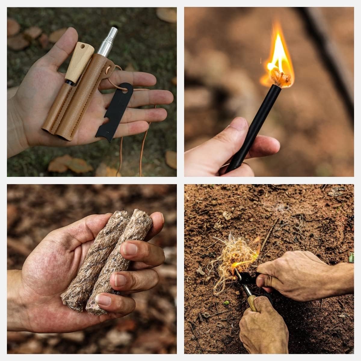 Mastiff Gears® Ultimate Bushcraft Survival Fire Starter Kit with Wood Handle Ferro Rod, Tinder Rope, Tinder Wick, Waterproof Farrow Rod Backpacking Multitool for Campfires and Emergency Situations