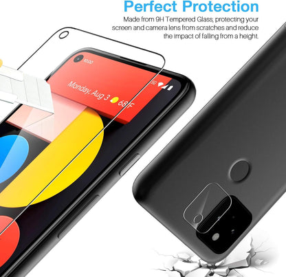 LK [6 Pack] 3 Pack Screen Protector for Google Pixel 5 + 3 Pack Camera Lens Protector, Anti-Scratch, Easy-Installation Tool, Tempered Glass 9H Hardness for Google Pixel 5