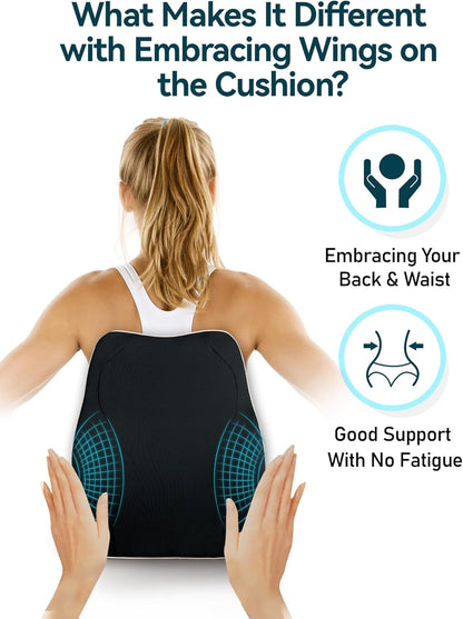 TRAVEL EASE Ergonomic Lumbar Support Cushion, Memory Foam Back Support for Car Seat Office Chair Gaming Chair, Backrest with Skin-Friendly Cover & Dual Adjustable Straps, Black