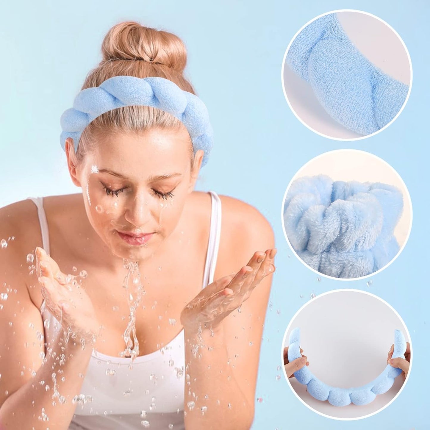 Skincare Headbands, Sponge Spa Headband for Women Blue Makeup Headband for Washing Face Spa Headband and Wristband for Women Teen Girl Gifts Trendy Stuff
