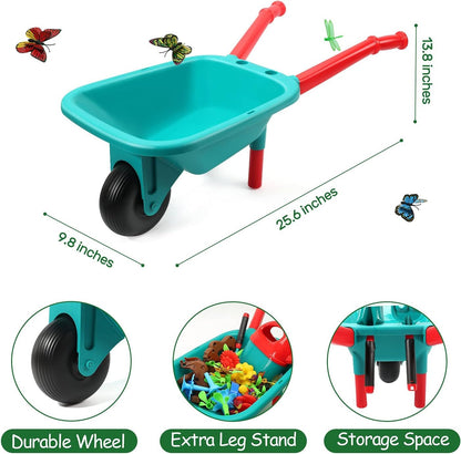 CUTE STONE Kids Gardening Tool Set, Garden Toys with Wheelbarrow, Watering Can, Shovel, Flower Garden Building Toy, Pretend Play Outdoor Indoor Toy, Spring Summer Toy Gifts for Boys Girls