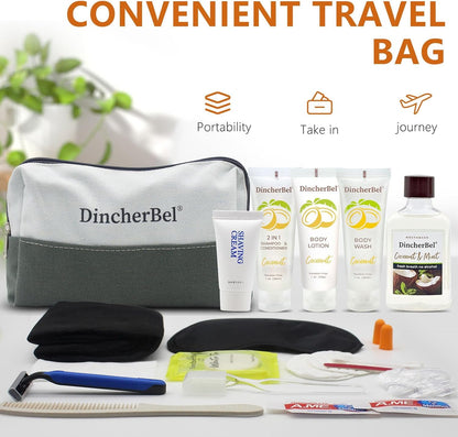 Travel Toiletry Kit, Hygiene Essential Kit for Travel, Business & Charity, 14-Piece Mini Toiletry Reusable Toiletry Zippered Bag