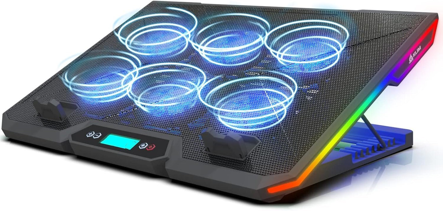 KLIM Glacier RGB Laptop Cooling Pad - 6 Fans Gaming Cooler - Stable Stand With Fan - Compatible up to 17" - 5 Year Warranty - PC Mac PS5 PS4 Xbox One