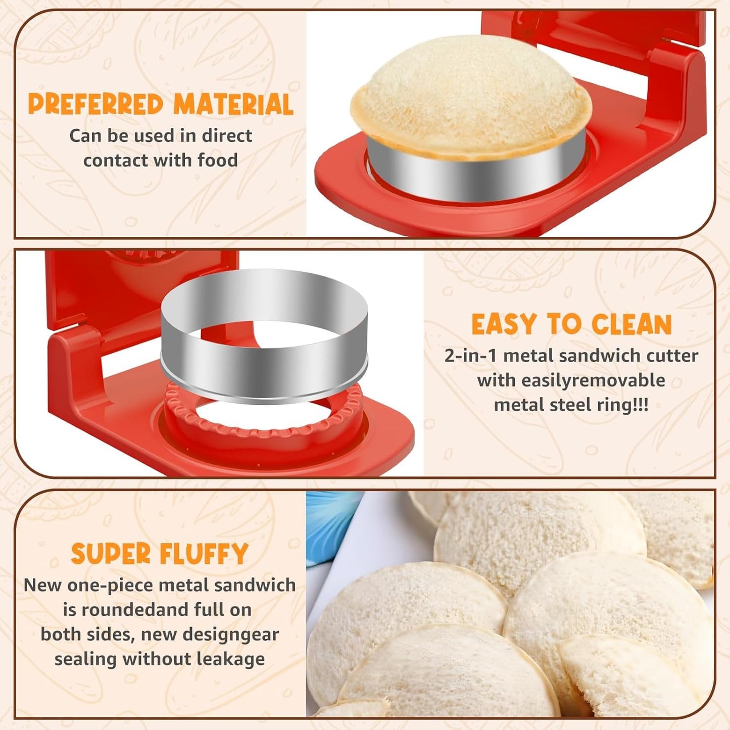 Metal Sandwich Cutter and Sealer Round Sandwich Cutters for Great Perfectly Sealed Sandwiches, Lunch Box Snacks & Party Food Prep(Red)