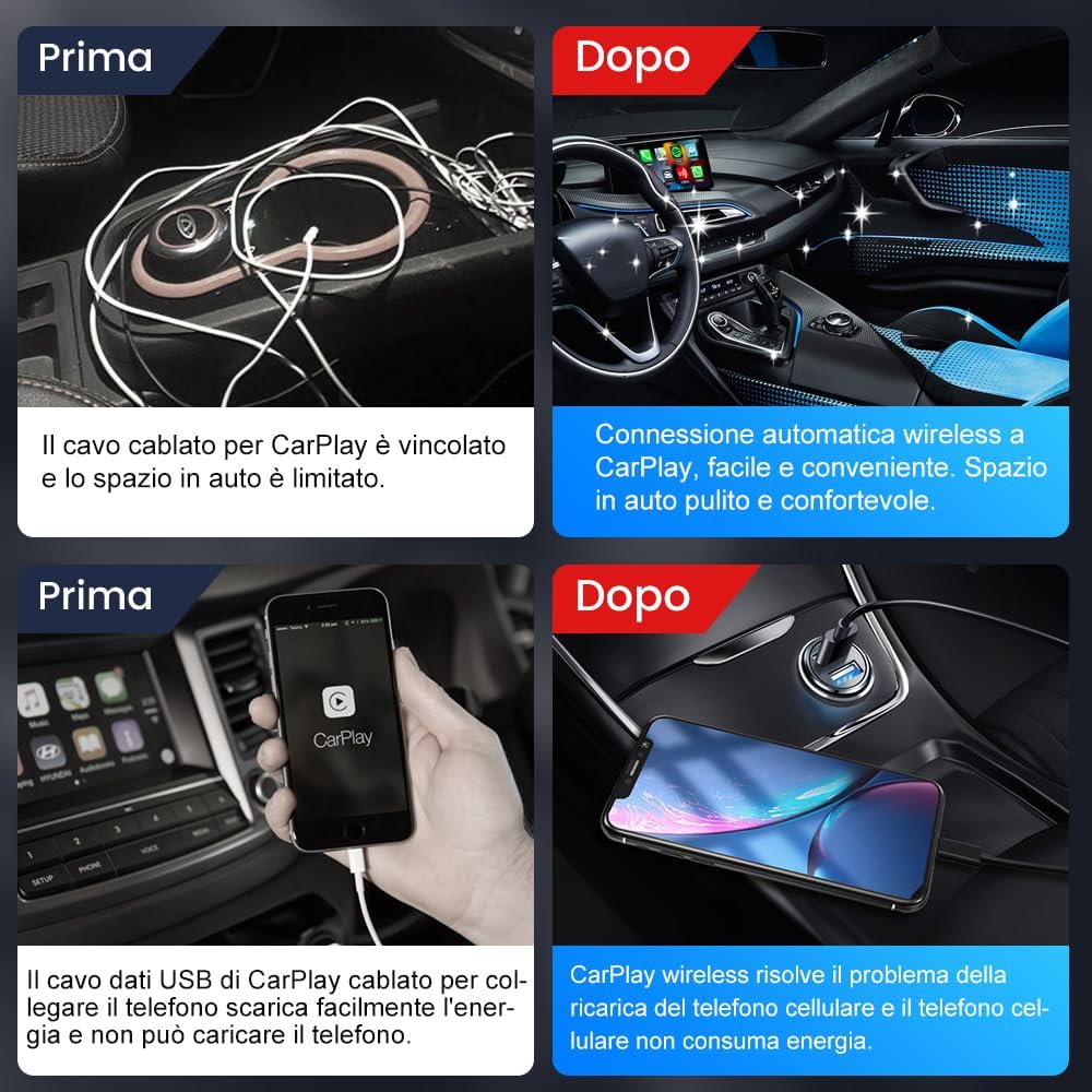 Carlinkit 4.0 Apple CarPlay and Android Auto Wireless Adapter 2 in 1 for CarPlay Wired Car Model Year: 2016-2023, Plug & Play, Support Online Update/Messages/Maps/Music...