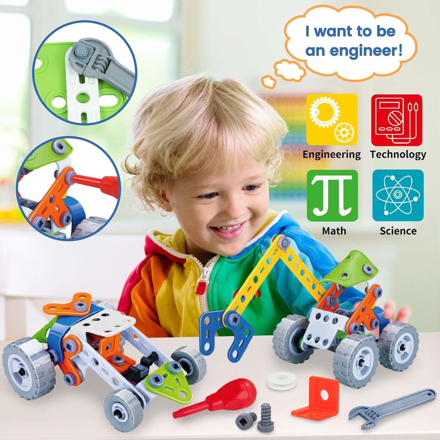 AKILION Toys for 3 4 5 6 Year Old Boys Gifts Kids Toys, 10 in 1 STEM Construction Set Building Toys for Children, Take Apart Helicopter Car Robot Toy with Drill Tool, Educational Learning Game
