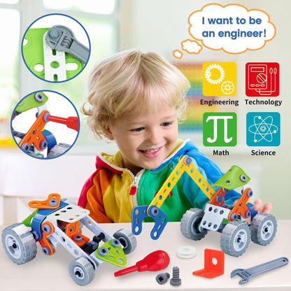 AKILION Toys for 3 4 5 6 Year Old Boys Gifts Kids Toys, 10 in 1 STEM Construction Set Building Toys for Children, Take Apart Helicopter Car Robot Toy with Drill Tool, Educational Learning Game