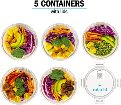 Igluu Meal Prep Glass Containers [5 PACK + EXTRA lid] - Glass Food Storage, Microwave, Oven, Freezer & Dishwasher-safe - Airtight Meal Prep Boxes with Snap Lock Steam Vent Lids, BPA-Free (950ml 32oz)