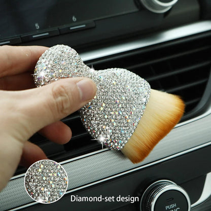 zipelo Auto Interior Dust Brush, Car Detailing Cleaning Brush with Diamond, Bling Handle Soft Bristles Dusting Tool, Scratch Free Dirt Clean Brushes for Vehicle Dashboard, Air Conditioner Vent (White)