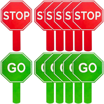 Stop and Go Sign, 10 Pieces Guard Stop Signs, Waterproof Double-Sided Warning, Sturdy Handle Paddle, Traffic Control Tools, Parking Safety, Kids Awareness Activities