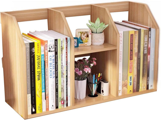 Desktop Bookshelf, Office Organizer, Counter Top Bookcase, Desk Supplies Organizers and Accessories Storage Display Rack Office Home Decor (Walnut)