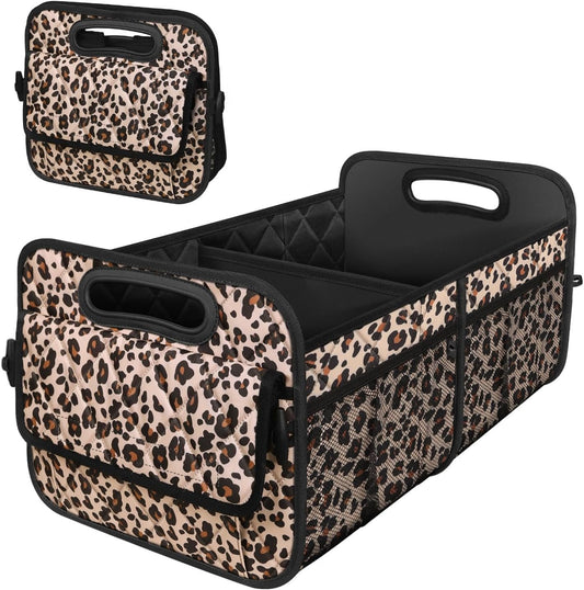 Deosk Car Trunk Organizer for SUV, 50L Waterproof Polyester Storage With 6 Big Pockets for Women/Men - Minivan/Truck (Medium, Leopard Print)