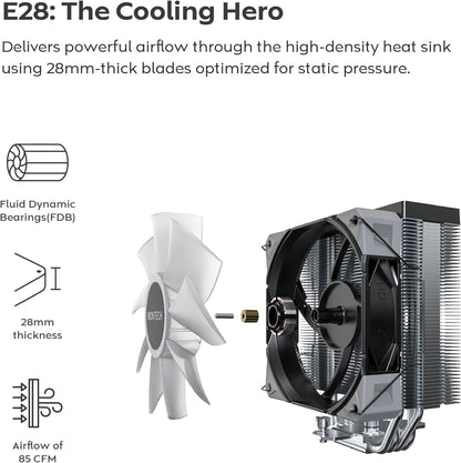 MONTECH NX400 ARGB - CPU Cooler, Single Tower, 4 Advanced Heat Pipes, 52-fin Heat Sink, E28, 120mm FDB Static Pressure Fan, 28mm Fan Thickness, Corner-Cover Footpads, Polished Top Cover, ARGB - Black