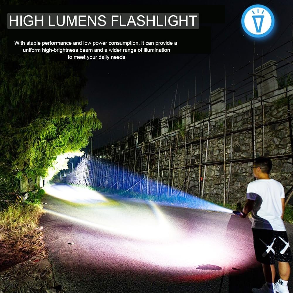 MVIOCS Tactical Flashlight 4 Pack, Bright Zoomable LED Flashlight with High Lumens with 5 Modes, Waterproof Portable Pocket Flash Light for Emergency, Camping, and Outdoor Use