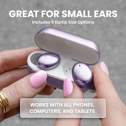 Tempo 30 Wireless Earbuds for Small Ears with Premium Sound, Comfortable Bluetooth Ear Buds for Women and Men, Purple Earphones for Small Ear Canals with Mic, IPX7 Sweatproof, Long Battery, Loud Bass