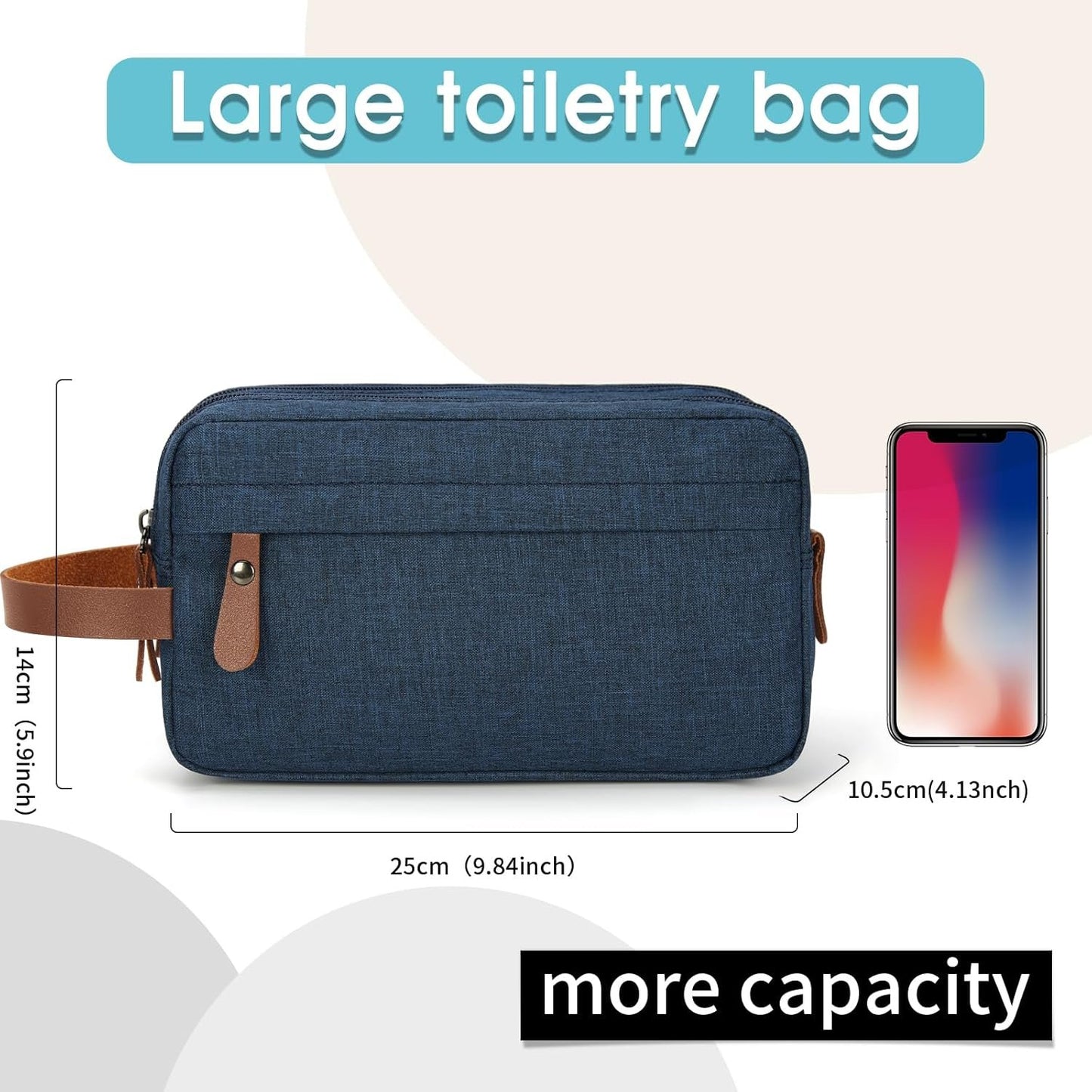 Toiletry Bag Oxford Cloth Toiletry Bag for Men and Women Portable Travel Shaving Dopp Kit Water-Resistant Cosmetic Bag Travel Organizer Storage for Accessories, Blue