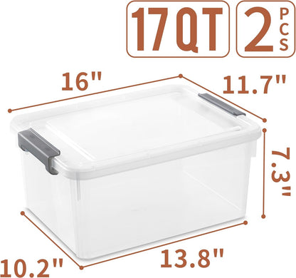 Citylife 17 QT Plastic Storage Bins with Latching Lids Stackable Storage Containers for Organizing Large Clear Storage Box for Garage, Closet, Kitchen, 2 Packs