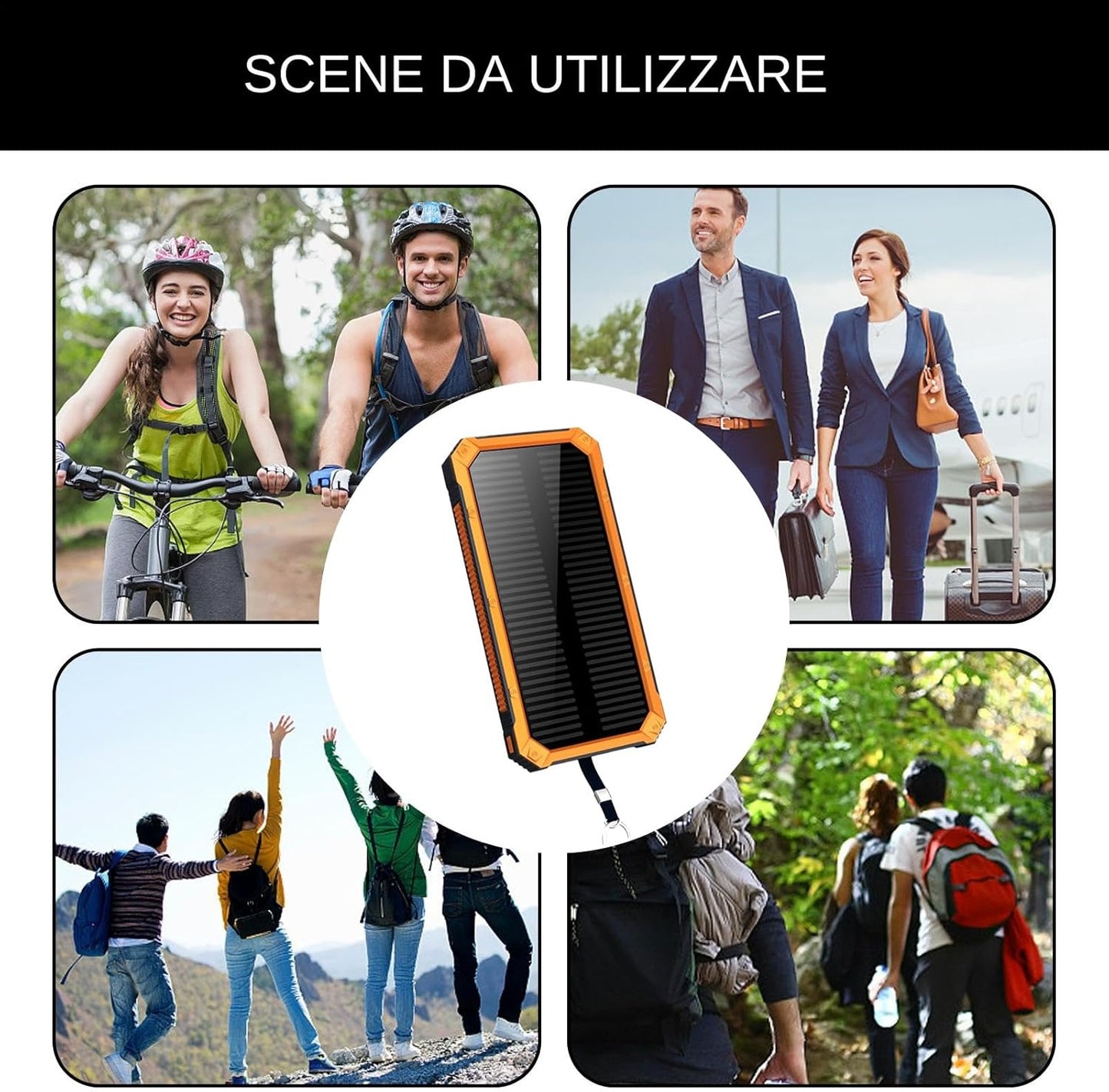 Solar Power Bank, Portable Power,6.34x3.11x0.67 inches 10000mAh Wireless Charger with Flashlight, Fast Charging Device for Outdoor, Travel, Camping, Hiking, Use