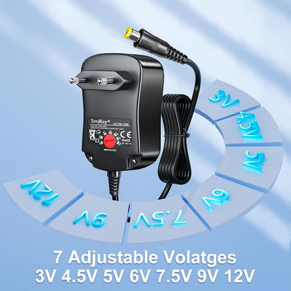 SoulBay 3V 4.5V 5V 6V 7.5V 9V 12V 1000mA Universal AC/DC Adapter with 8 Selectable Adapters for Home Electronics 3-12V - 150cm Charging Cable