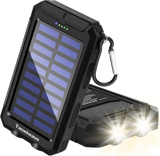 Solar Power Bank, Portable Charger,Fast Charging 38800mAh Waterproof Portable External Backup Battery Pack Power Bank,Camping Solar Charger with Dual USB/Flashlight and Compass (Black)