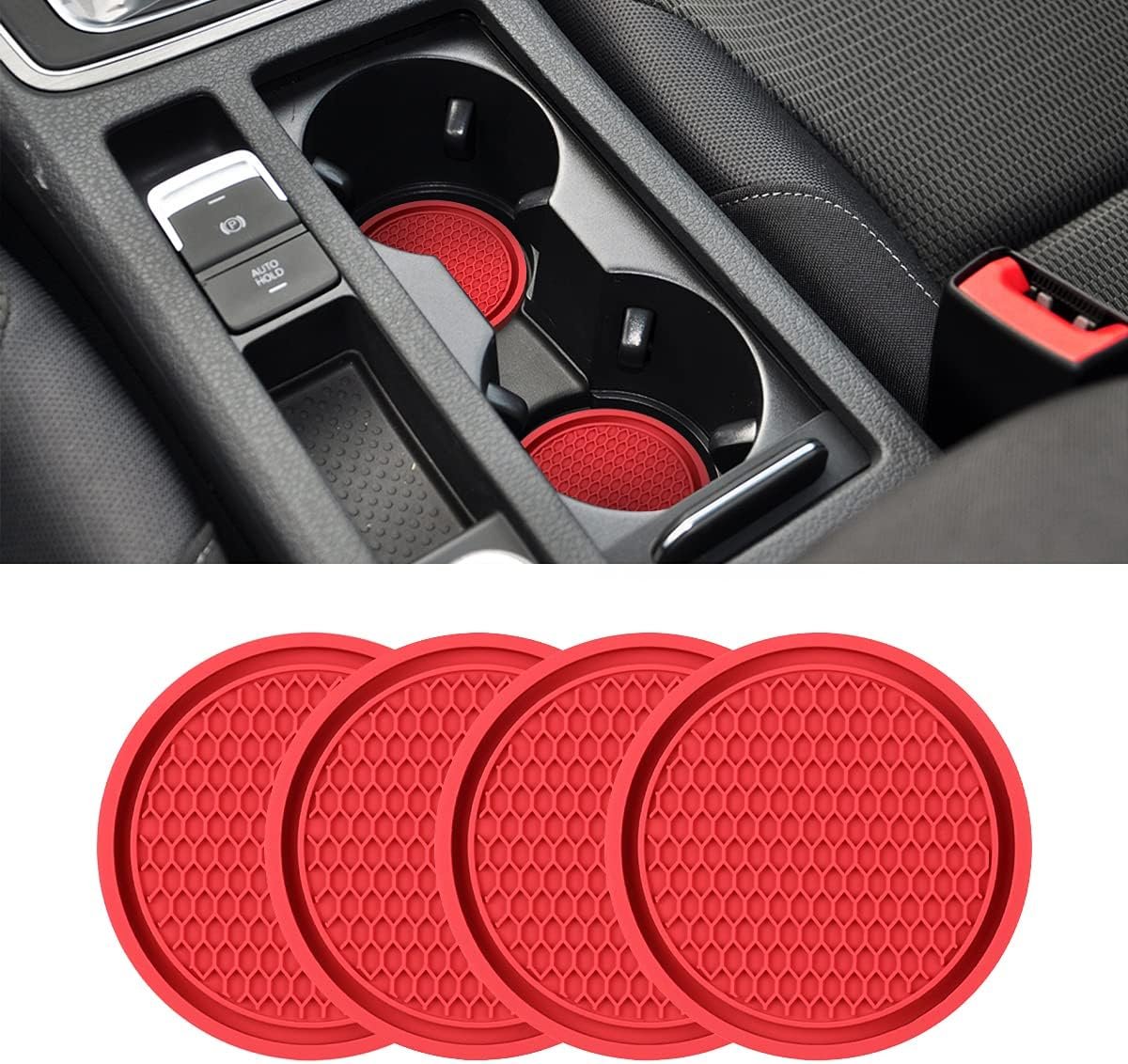 Car Cup Holder Coaster, 4 Pack 2.75 Inch Diameter Non-Slip Universal Insert Coaster, Durable, Suitable for Most Car Interior, Car Accessory for Women and Men (red)