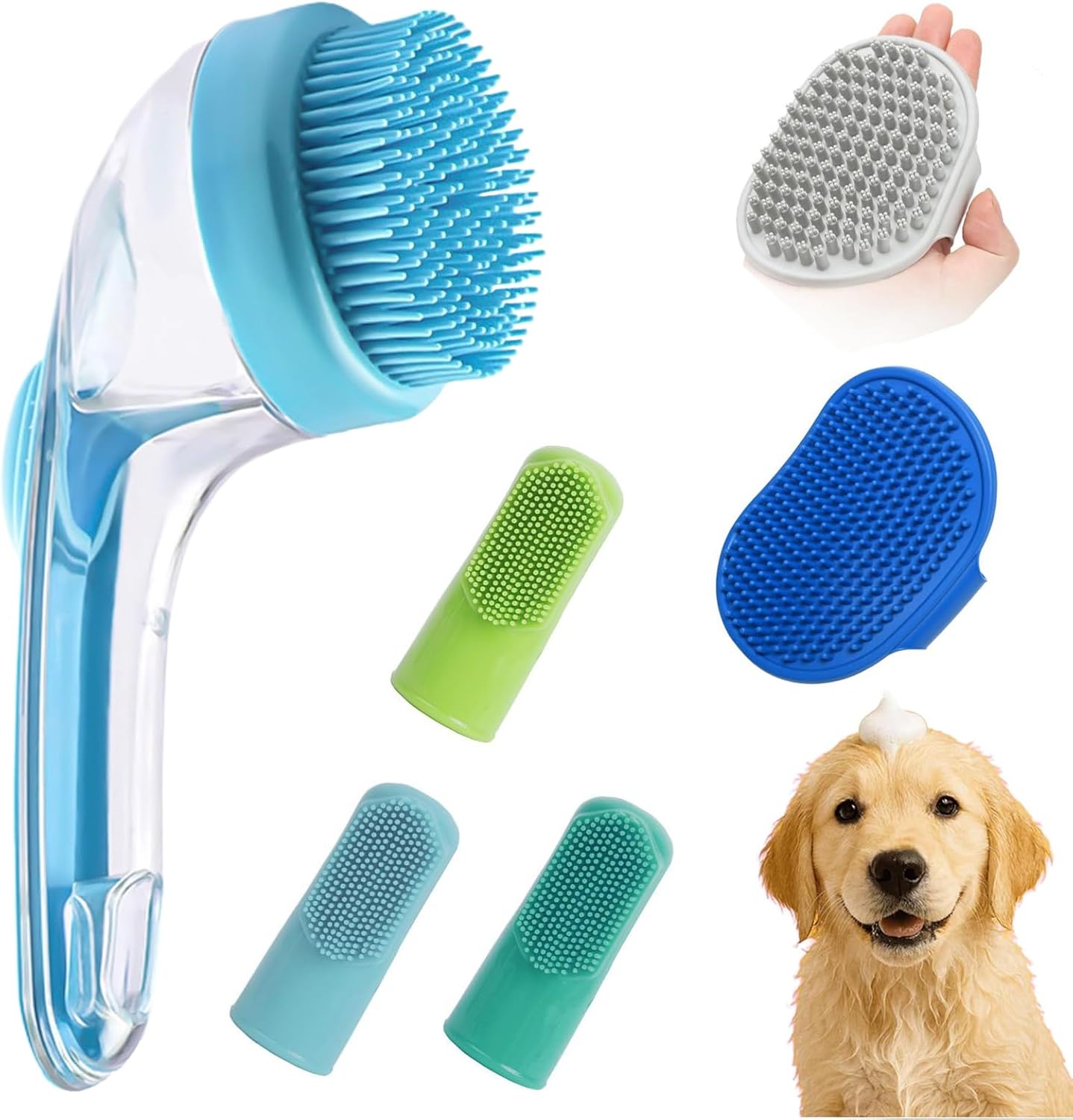 Pet Bath Massage Brush, Dog Bath Scrubber Short Hair, 7.87x5.91x1.18 inches Silicone Soft Grooming Accessories, Washing, Massaging Showerhead, and Teeth Cleaning Tool for Animals