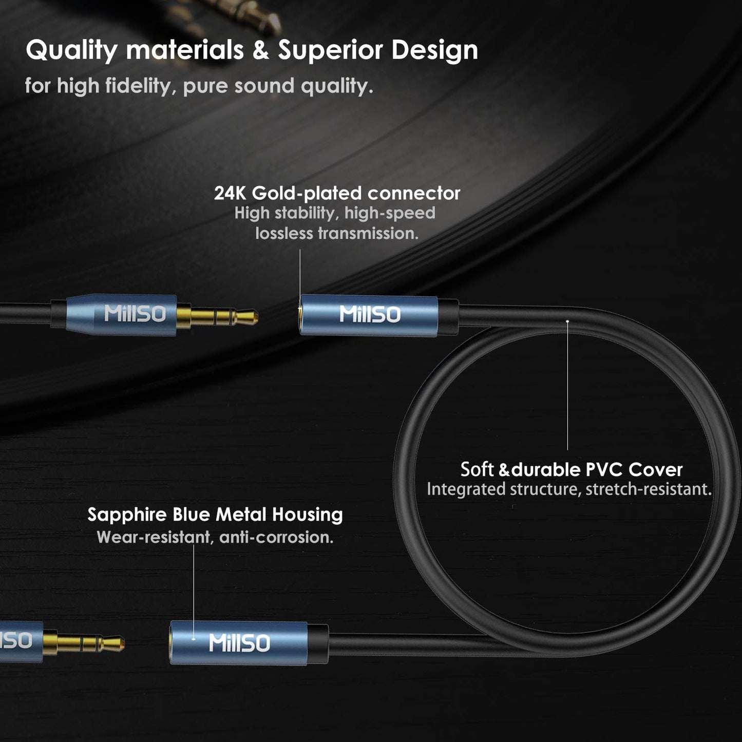 MillSO 1/8" 3.5mm Female to Female Adapter Cable TRS Premium Stereo Gold-Plated Audio AUX Cord Connectors for Headphones, Car Stereo, or Home HiFi Stereo Sound System - 15cm/6inch