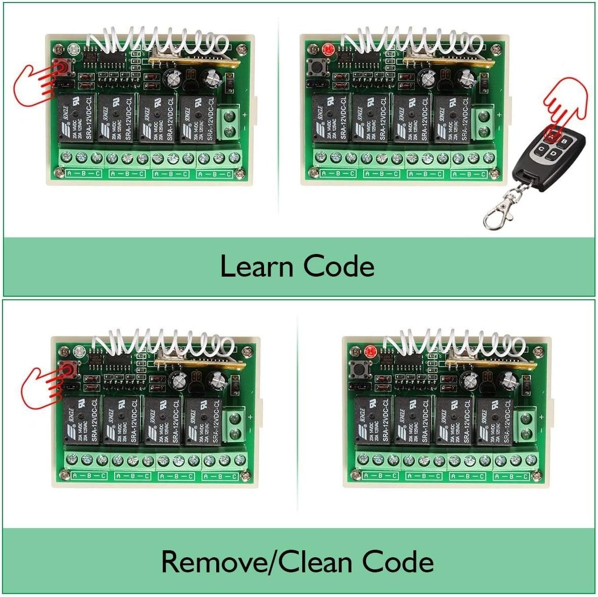 433Mhz Wireless RF Switch, DC 12V 4CH Channel Long Range Remote Control Relay Receiver Module, Transmitter Toggle RF Relay (2 Transmitter & 1 Receiver)