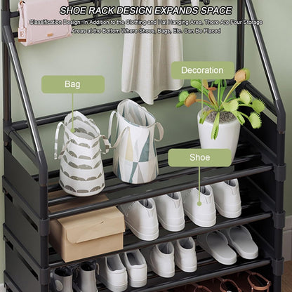Generico Appendiabiti da Ingresso con scarpiera a 2 Ripiani per Soggiorno e Camera da Letto – Elegante Mobile in Tessuto Nero e Grigio, Organizer salvaspazio per Ingresso, 60 cm