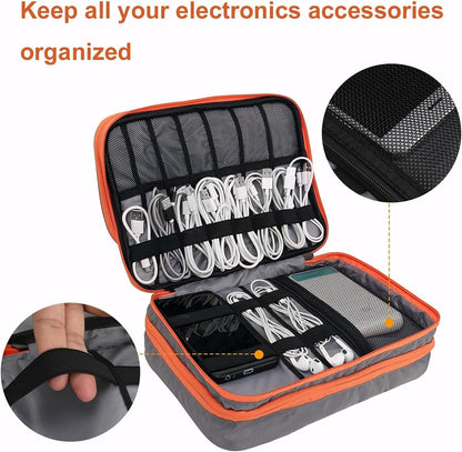 Travel Cable Organizer Bag, 3 Layer X-Large Capacity Electronics Accessories Cord Storage Case Bag for Cables, SD Card,Chargers, Power Bank, Cellphone,Tablet, Grey, X-Large