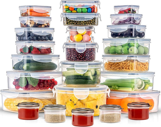 KUMD 50-Piece Large Airtight Food Storage Containers with Lids | Leakproof Meal Prep Containers for Kitchen, Freezer | BPA-Free, Stackable & Microwave Safe | 25 Containers + 25 Lids
