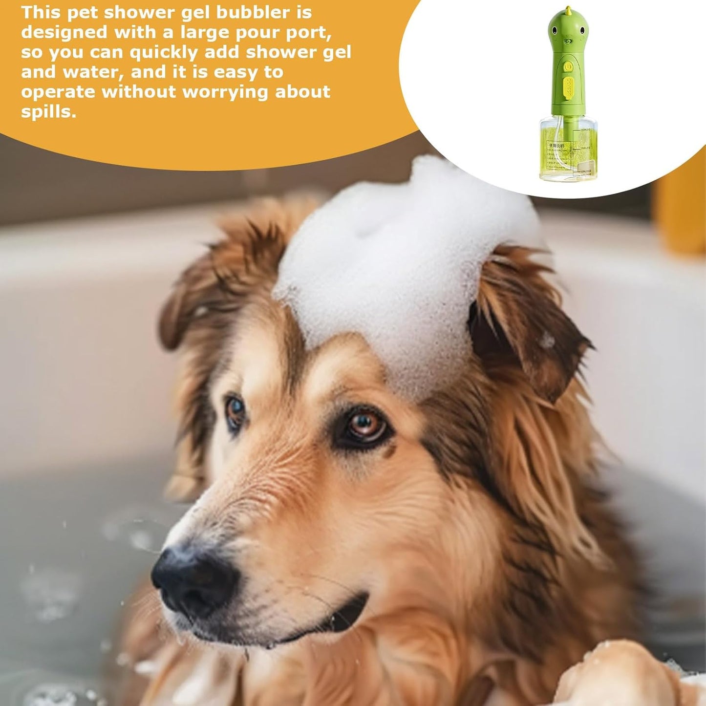 Dog Shampoo Dispenser, Electric Soap Sprayer, 23x8.5x8.5cm/9.06x3.35x3.35 Inches Rechargeable Foaming Cleaner, Multipurpose Washing Tool, 1 Pack, for Pet Bath Kitchen Toilet Use