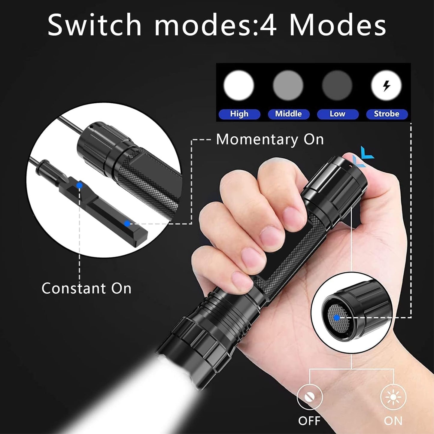 AUKEPATE Flashlight Rechargeable LED 1200 Lumens Flash Light, Charging Port Tactical Flashlights High Lumens