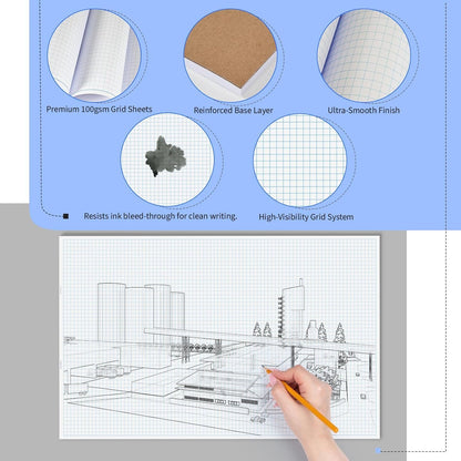 Large Grid Graph Paper Pad, 22 x 17.25 inches, 0.25" 4x4 Square Grid, Blueprint, High Brightness, 35 Sheets/70Pages, 2 Pack Engineering Graph Paper Pads (4 Squares Per Inch, 35 Sheets Each Pad.)