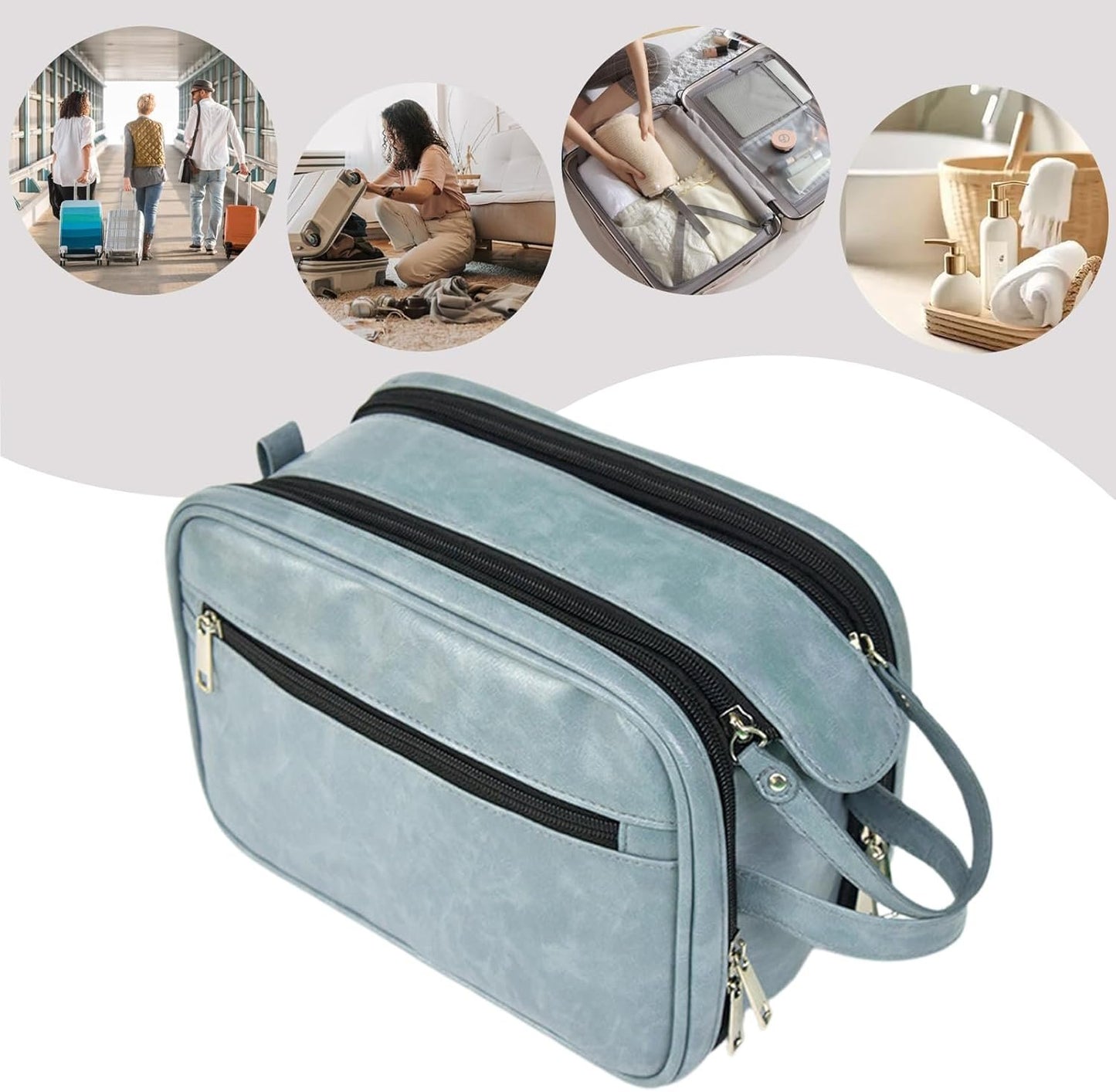 Humdcdy Hygiene Bag for Men, Waterproof PU Shaving Bag for Men, Reusable Men Cosmetic Bag, Toiletry Organizer, Large Travel Toilet Bags for Men Travelling, Blue, Refer to description, Unisex