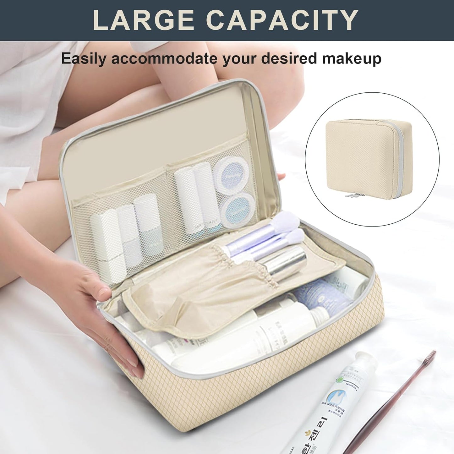 Lannvan Organizer Suitcases, Set of 7 Compression Packing Cubes, beige
