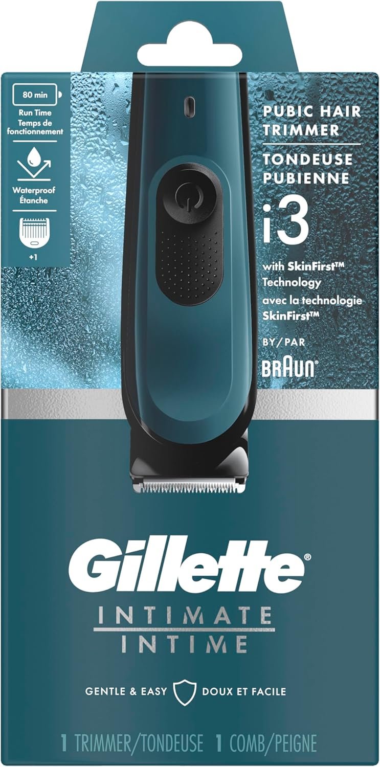 Gillette Intimate Men’s Pubic Hair Trimmer i3, SkinFirst Pubic Hair Trimmer For Men, Waterproof, Cordless For Wet/Dry Use, Shaver For Men, Lifetime Sharp Blades