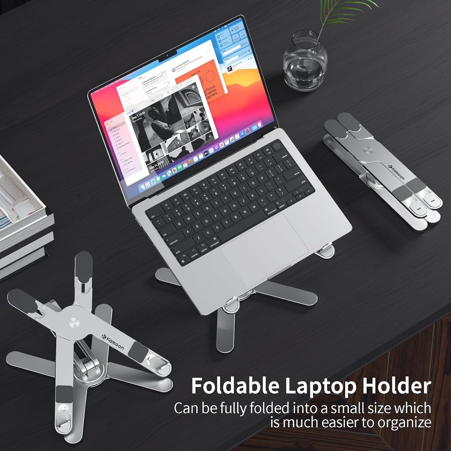 Laptop Stand Kamoon Portable Adjustable Tablet Computer Stand Aluminum Alloy Folding Laptop Stand Compatible MacBook Air Pro, HP More 10-15.6" Laptops & Tablet (Silver-03)