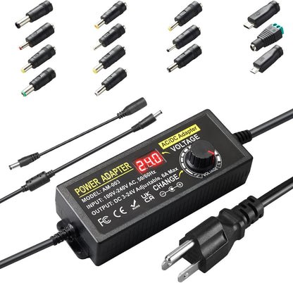 Universal Power Supply Adapter 144W 3V~24V 6A Adjustable Variable Switching Power Adapter 100V-240V AC to DC Converter Transformer with 14 Tips&Polarity Converter3V 5V 6V 9V 12V 15V 16V 18V 19V 20V24V
