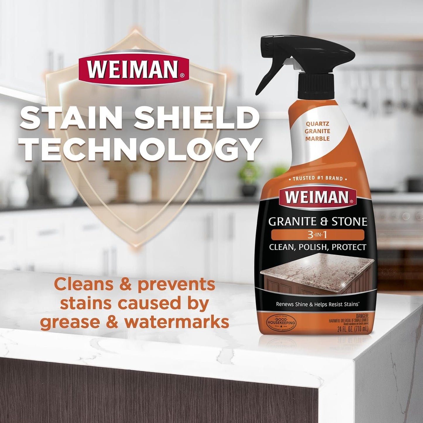 Weiman Granite Cleaner Polish and Protect 3 in 1-2 Pack - Streak-Free, pH Neutral Formula for Daily Use on Interior & Exterior Natural Stone w/Micro Fiber Towel