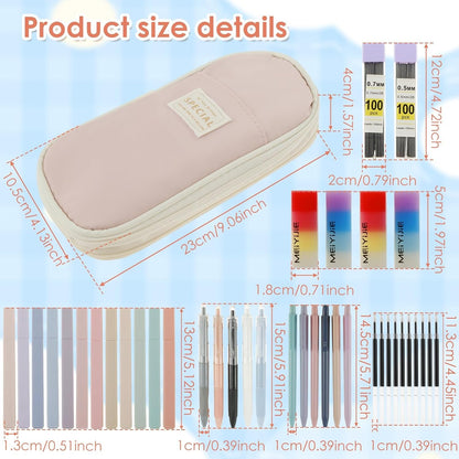 40Pcs Stationery Supplies Set, Multi-Purpose Pencil Case Includes Large Capacity Pen Pouch Bag, Mechanical Pencil, Lead Refill, Gel Ink Pen, Scissors, Ruler, Sharpener for School Supplies (Pink)