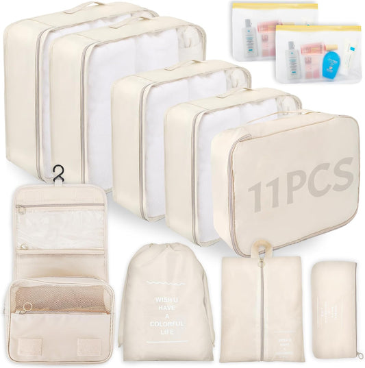 WECUTE 11 Piece Suitcase Organizer, Travel Suitcase Organizer, Travel Suitcase Organizer, Travel Organizers Set (Khaki)