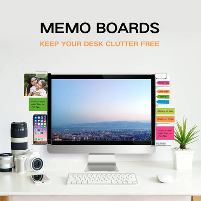 Monitor Memo Boards for Computer, Set of 2 (Left & Right) Multifunction Acrylic Screen Message Reminder Pad Side Panels Phone Holder - Utility Organizer for Office Desktop, Gift of 1 Pack Sticky Notes