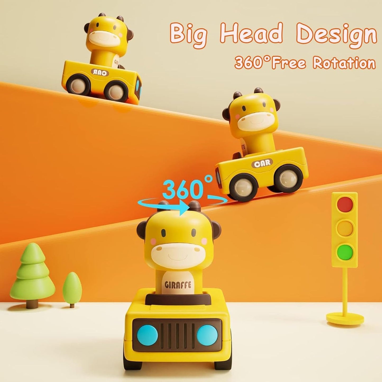 Press & Go Car Toy for Toddlers 1-3, Baby Animal Racing Cars, Infant Play Vehicle Set, Baby Push Go Friction Car Toys for 6-9-12-18 Months, 1st Birthday for 1-2 Years Old Boys