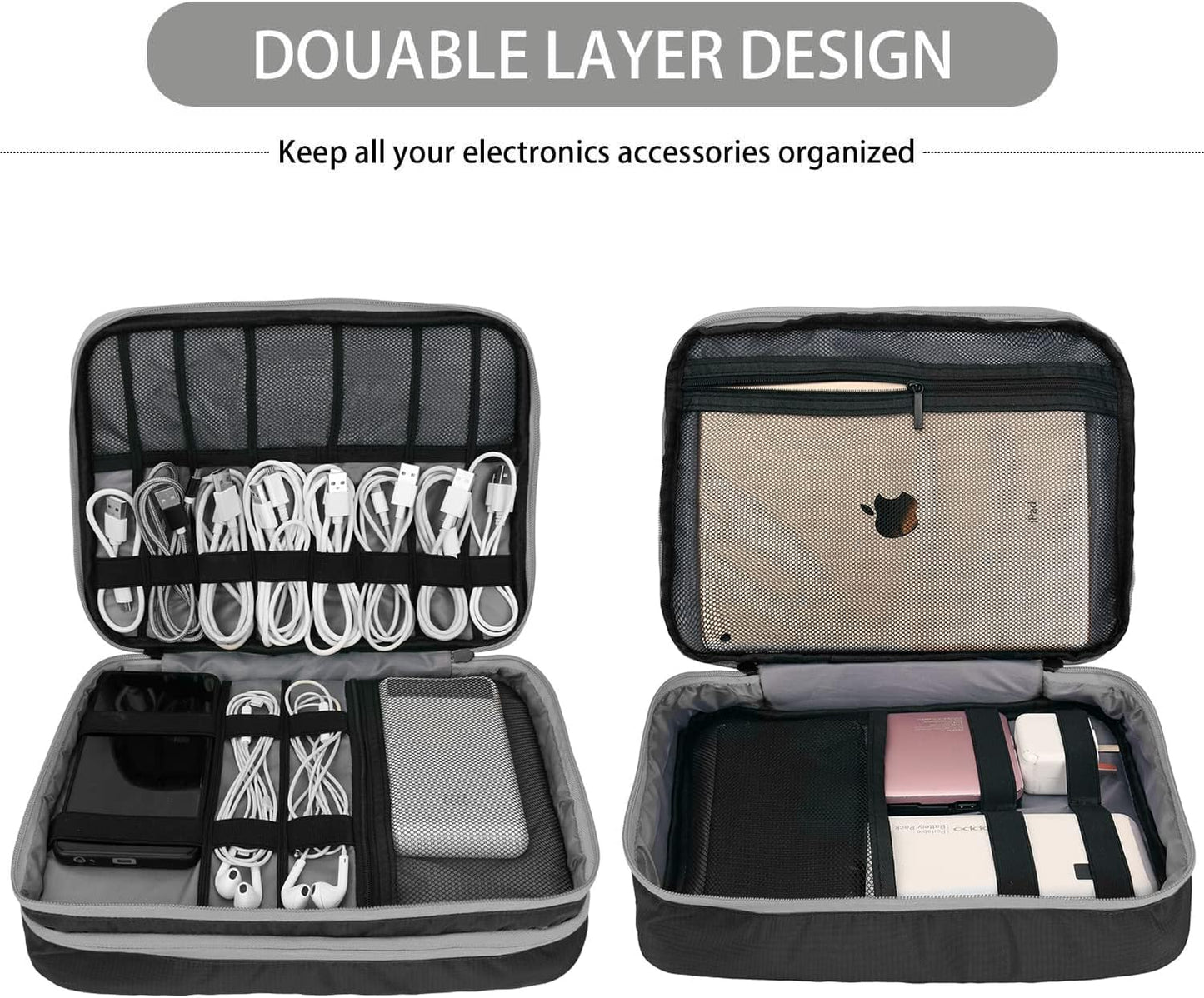 Gocokia Double Layer Large Capacity Electronic Travel Accessories Organizer Bag