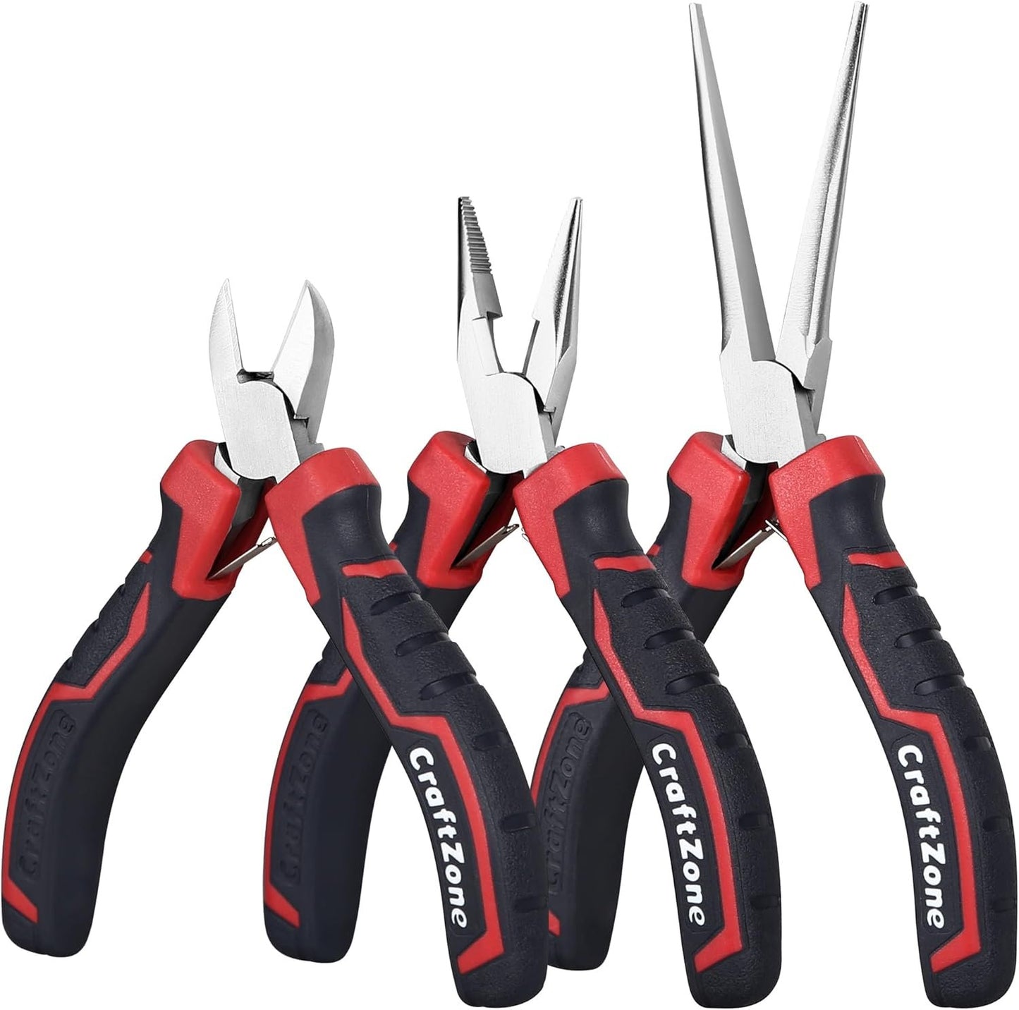 3-Piece Mini Pliers Set - Long Nose Needle-Nose & Diagonal Plier Jewelry Pliers for Crafting Carbon Steel Rust-Resistant Ergonomic Grip 4.5" & 5.5" for Home DIY Car Outdoor Emergency Kit