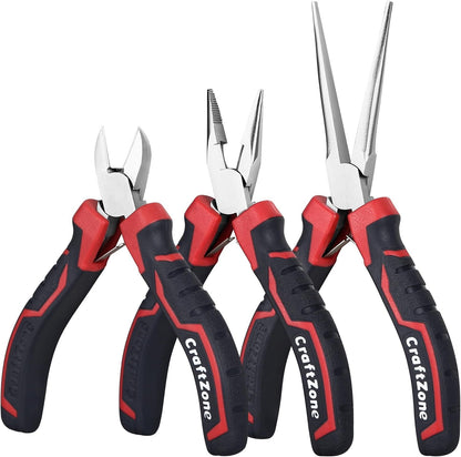 3-Piece Mini Pliers Set - Long Nose Needle-Nose & Diagonal Plier Jewelry Pliers for Crafting Carbon Steel Rust-Resistant Ergonomic Grip 4.5" & 5.5" for Home DIY Car Outdoor Emergency Kit