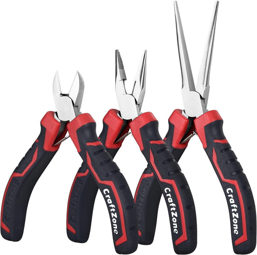 3-Piece Mini Pliers Set - Long Nose Needle-Nose & Diagonal Plier Jewelry Pliers for Crafting Carbon Steel Rust-Resistant Ergonomic Grip 4.5" & 5.5" for Home DIY Car Outdoor Emergency Kit